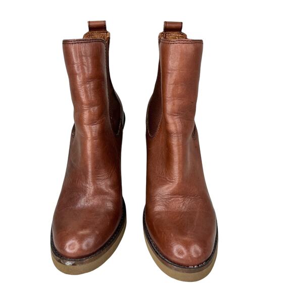 Lucky Brand Fedora Brown Leather Wedge Ankle Boots Booties 6.5 - Picture 9 of 11